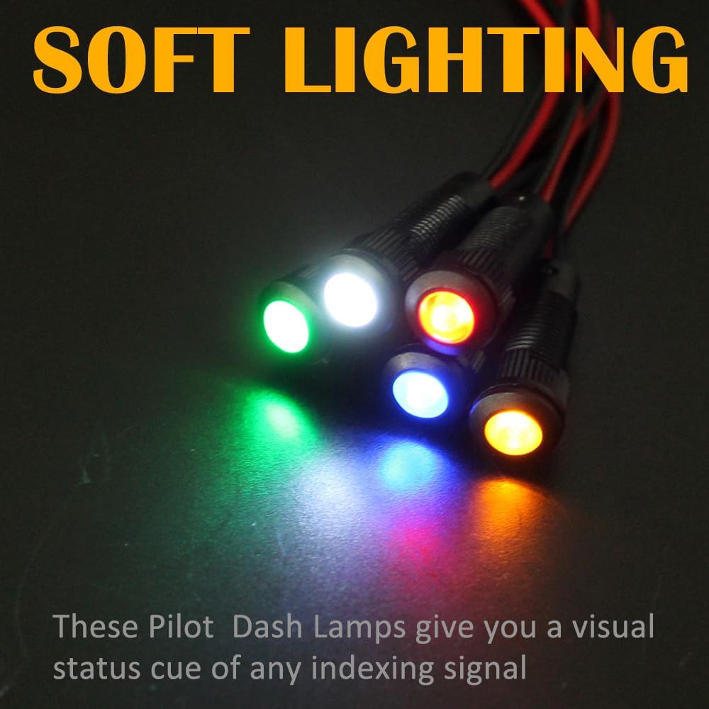 5pcs 6mm LED Indicator Light Plastic Black Signal Dot Lamp 110-220VAC 1/4" Mounting Hole Size with 15cm/5.9in. Wire (Mix:Red White Yellow Blue Green)