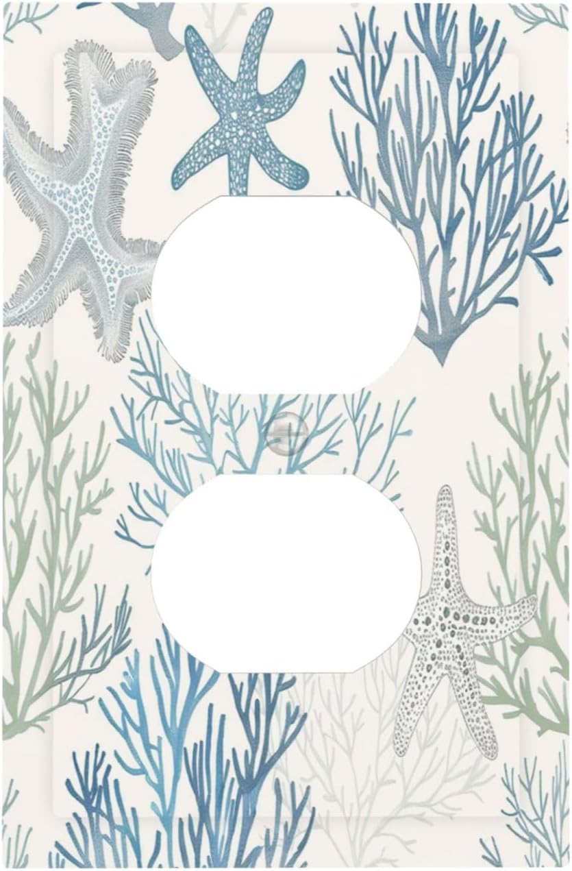 Outlet Covers Ocean Beach Theme Starfish Seashell Coral 1 Gang Duplex Light Switch Cover Decorative Switch Plates Electrical Receptacle Faceplate Wall Plate For Bathroom Kids Room Decor