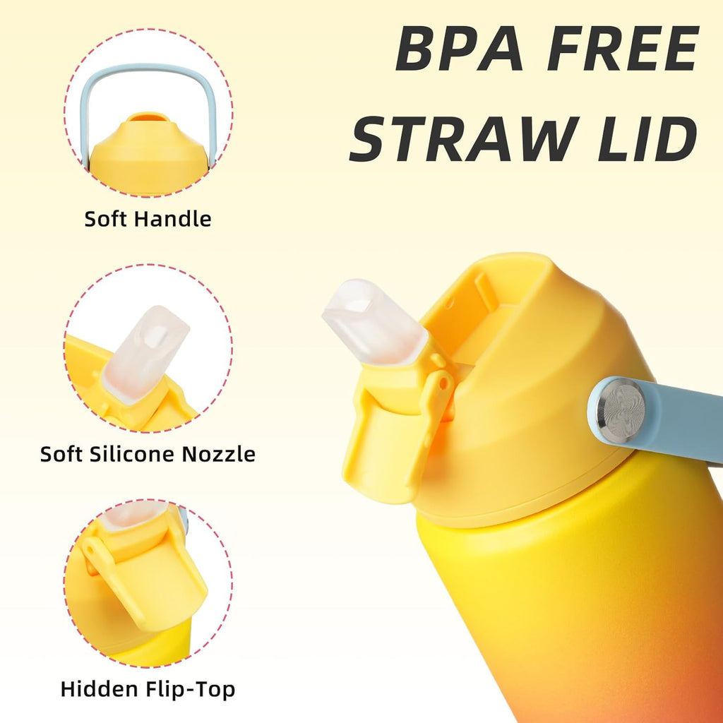 BJPKPK Insulated Water Bottle with Straw Lid, 12oz Thermo Water Bottles with Soft Nozzle, Flex Handle & Non-slip Boot, BPA Free Leak Proof Stainless Steel Metal Thermo, Tumblers, Cups,Rainbow