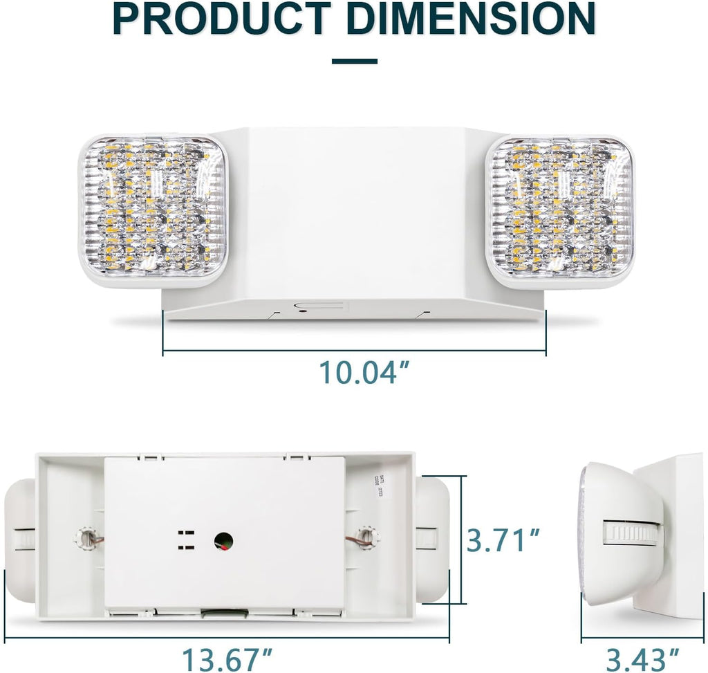 1PK LED Emergency Lights, Commercial Emergency Lights for Business, Power Outages, Offices, with Backup Battery (90 Minutes), Wall Mount, Hard Wired, 120-277V, Fire Resistant (94V-0) UL