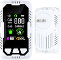5-in-1 Carbon Monoxide Detector Combo with LCD Display, Detects CO, Natural Gas, Smoke, Temperature, Humidity for Home Hotel, Camping RV, Apartment Safety, Plug-in Monoxide Alarm HD Screen 1 Pack