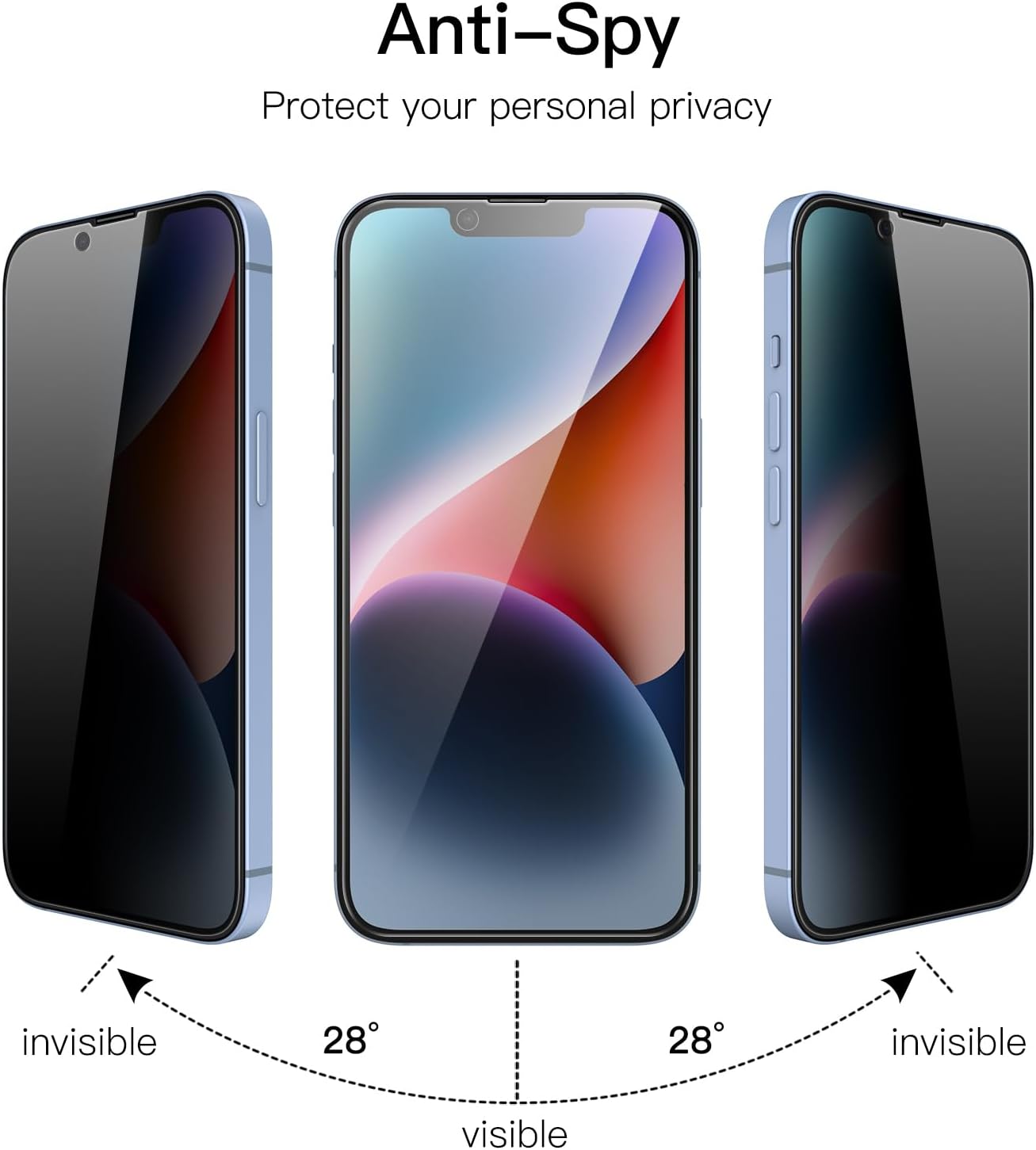 JETech Privacy Full Coverage Screen Protector for iPhone 14 6.1-Inch with Camera Lens Protector, Anti-Spy Tempered Glass Film, 2-Pack Each
