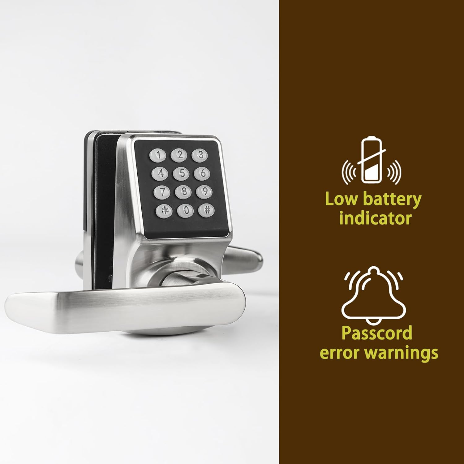 Cielsa Dawn Electronic Door Lock with Door Handle,Keypad Door Lock with Handle,Smart Locks for Front Door Keyless Entry Digital Knob with Code-Fob-Key(Brushed Nickel,1pack)