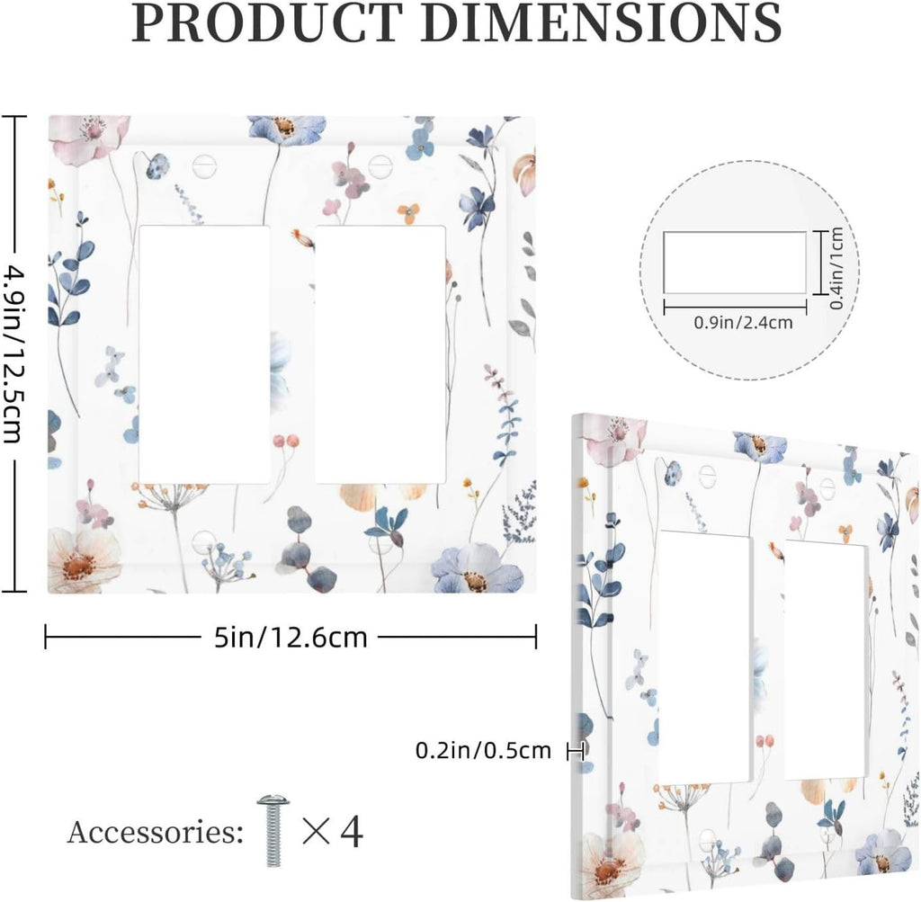 Wildflowers Plant Leaves Floral Berry Decorative Outlet Covers 2 Gang Double GFCI Rocker Electrical Wall Panels Light Switch Cover Plate for Bed Room Living Room Decor