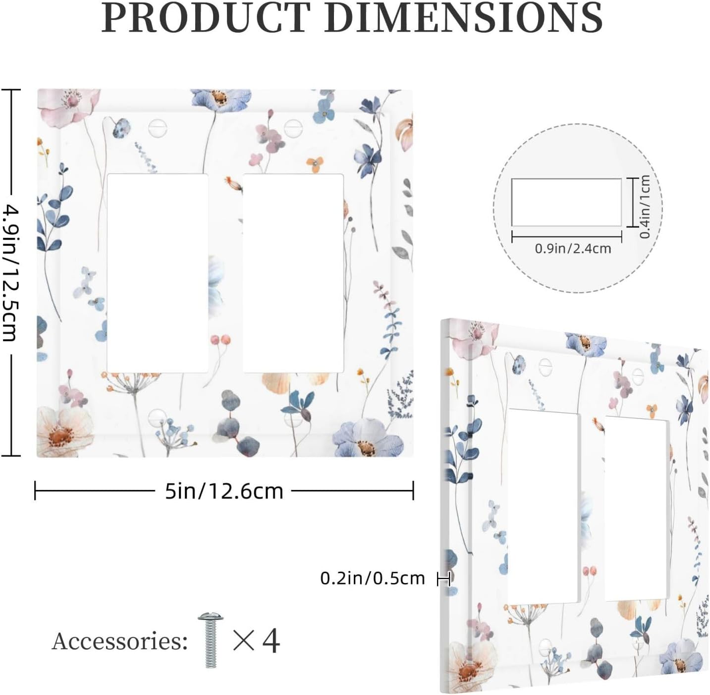 Wildflowers Plant Leaves Floral Berry Decorative Outlet Covers 2 Gang Double GFCI Rocker Electrical Wall Panels Light Switch Cover Plate for Bed Room Living Room Decor