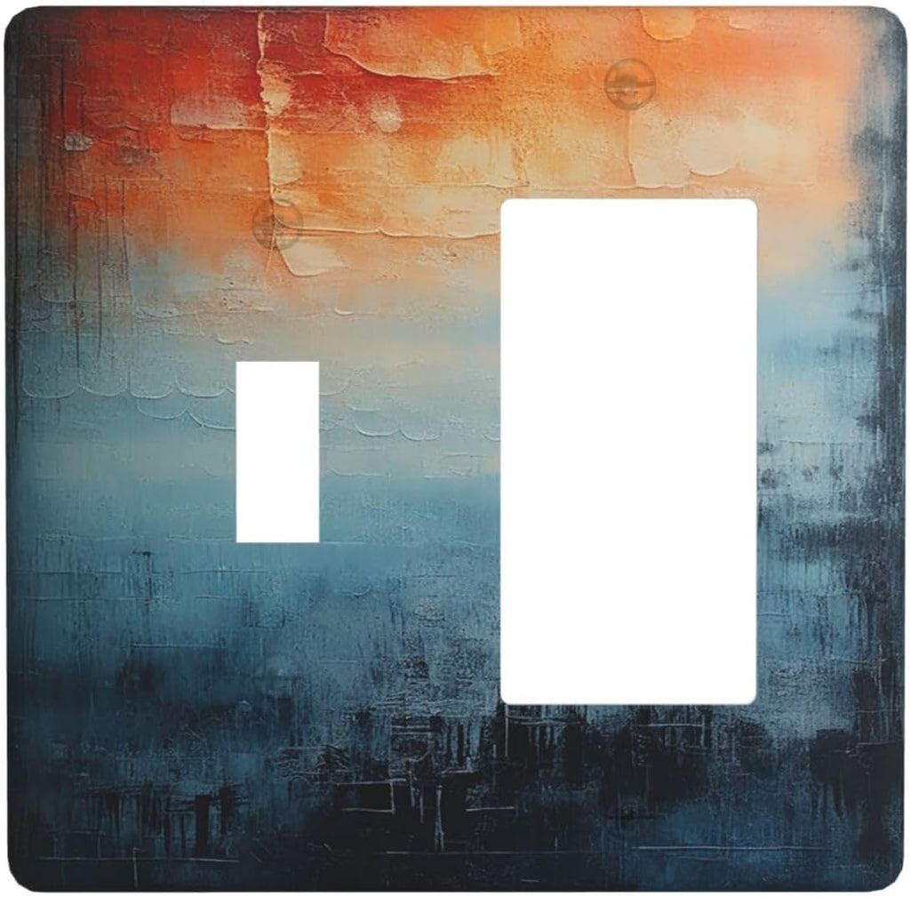 Blue Orange Abstract Modern Minimalist Oil Painting 2 Gang Combo 1 Toggle 1 Rcoker Light Switch Covers Decorative Switch Plates Electrical Switch Plates and Outlet Covers for Home 4.5 X 4.5 IN