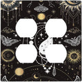 White Cat Tarot Moon Phases Moth Celestial Gothic Outlet Covers 2 Gang Double Duplex Decorative Light Switch Covers Electrical Wallplates Socket Faceplate for Kids Room Bedroom Decor