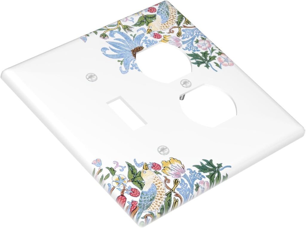 Decorative Outlet Covers Retro Morris Strawberry Rustic Plant Bird 2 Gang Wall Plate Cover Single Toggle Duplex Combo Two Switch Light Switch Cover Plate Jumbo Faceplate