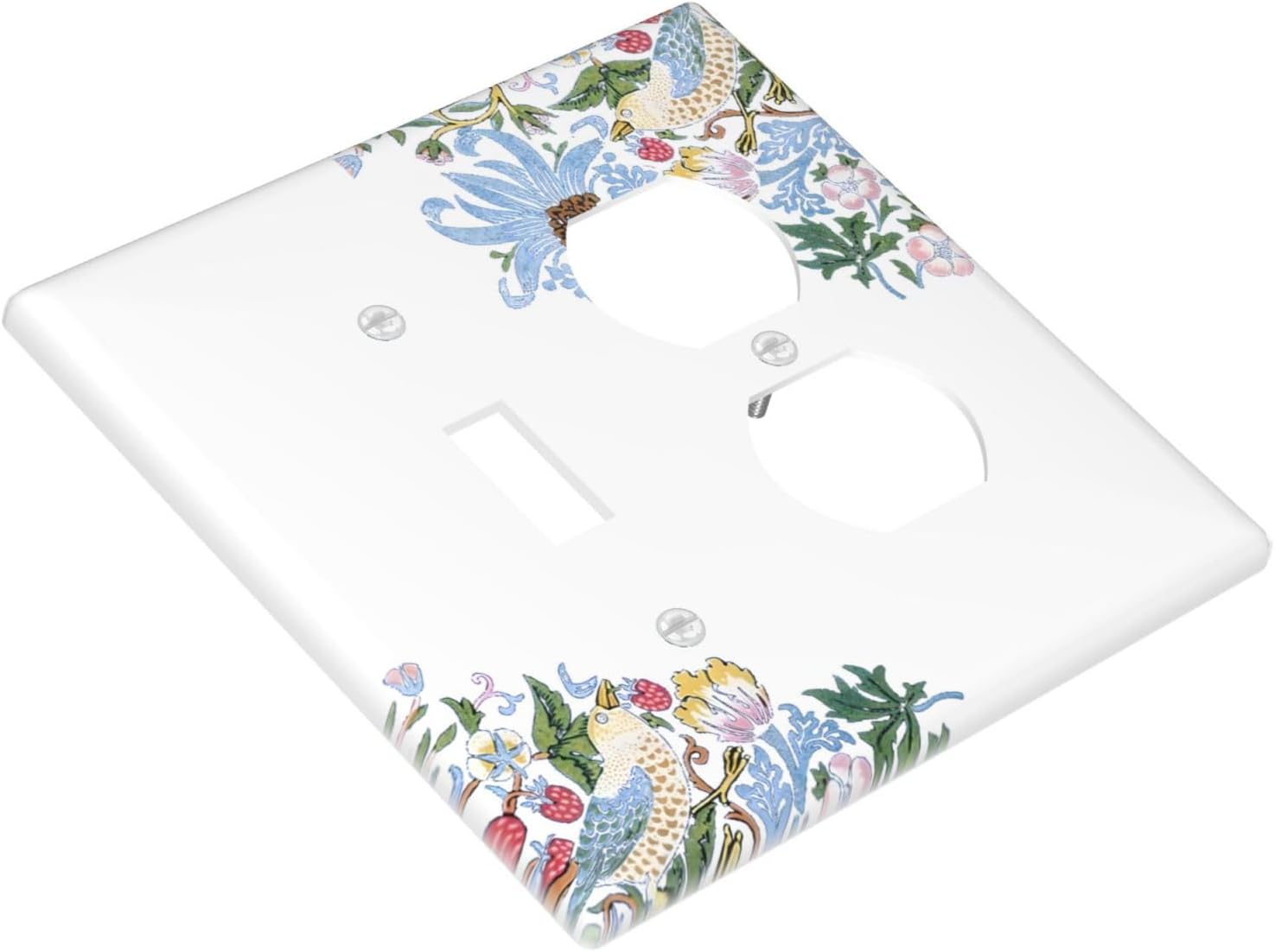 Decorative Outlet Covers Retro Morris Strawberry Rustic Plant Bird 2 Gang Wall Plate Cover Single Toggle Duplex Combo Two Switch Light Switch Cover Plate Jumbo Faceplate