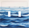 Decorative Switch Plate Covers Blue Watercolor Textured Abstract Ocean Wave 2 Gang Double Toggle Light Switch Cover Plate Electrical Wall Plate Outlet Cover for Bedroom living Room Decor