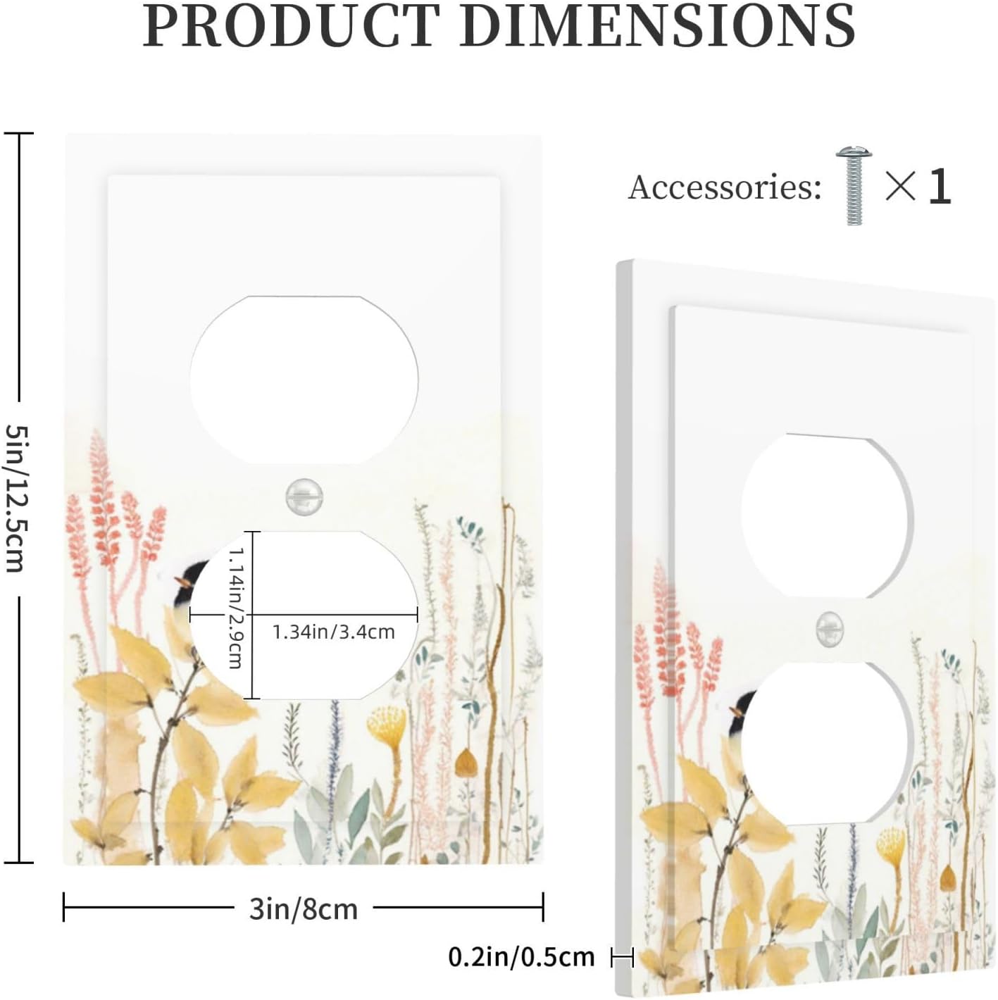 Outlet Covers Colorful Floral Watercolour Cuddly Bird 1 Gang Duplex Light Switch Cover Decorative Switch Plates Electrical Receptacle Faceplate Wall Plate For Bed Room Living Room Decor