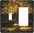 Decorative Outlet Covers Golden Shining Fantasy Kabbalah Tree of Life 2 Gang Wall Plate Single Toggle 1 Rocker Light Switch Cover Switch Plate Covers Faceplate for Bedroom Home Decor