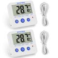 Fridge Freezer Thermometer Max/Min Memory High & Low Temperature Alarms Settings with LED Indicator Digital Refrigeration Thermometer with Magnetic,Stander (WhiteMeter2pack)