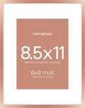 Homeforia 8.5x11 Rose Gold Frame, High End Metal 8.5 x 11 Picture Frames with Mat 6 by 8 inch Photo, 11x8.5 Poster Frame Matted to 6x8 Print, Wall or Tabletop Frame, Tempered Glass, Wall Kit, Set of 1