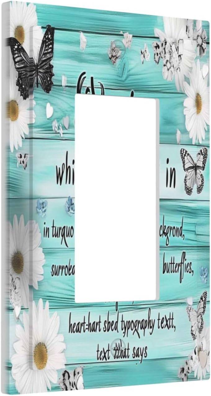 Teal Butterfly Daisy Rustic Wooden Signs Decorative Outlet Covers 1 Gang Single Rocker Light Switch Cover Plate Wall Plates Gfci Faceplate For Farmhouse Cabin Decor
