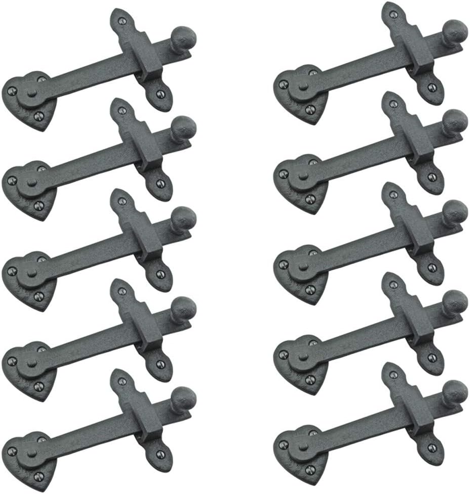 Renovators Supply Black Wrought Iron Gate Flip Latch Decorative Heart Style Medium to Light Duty 4" Tall Flip Door Locks Rust Resistant Powder Coated Latches with Mounting Hardware Pack of 10