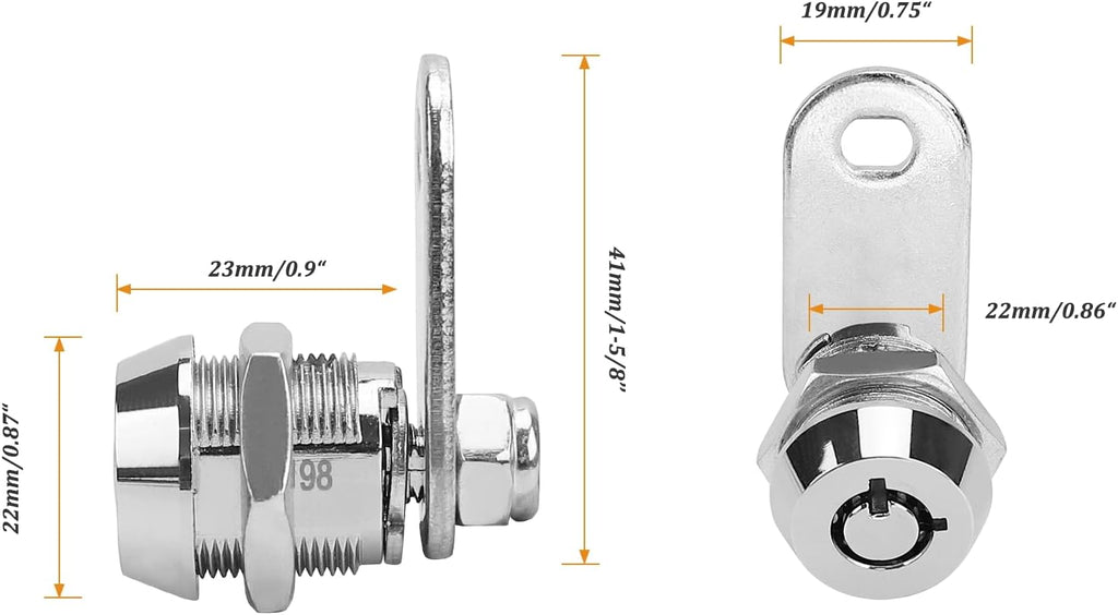 2 Pack Tubular Cam Locks, Cabinet Locks with 7/8'' Cylinder, Atom Lock for Arcade Machine, Gumball Machine, Cash Door, Tool Box, Chrome Finish and Keyed Alike (7/8 Inch 90°)