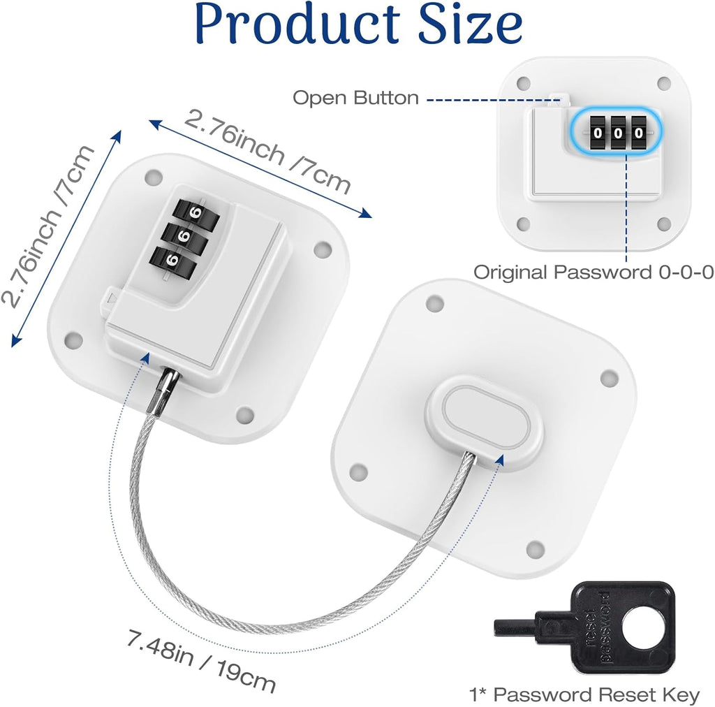 Fridge Refrigerator Lock with Combination, Heavy Duty Lock for Cabinet, Drawers, Closet, Safety Easy Install No Keys Needed (White-2Pack)
