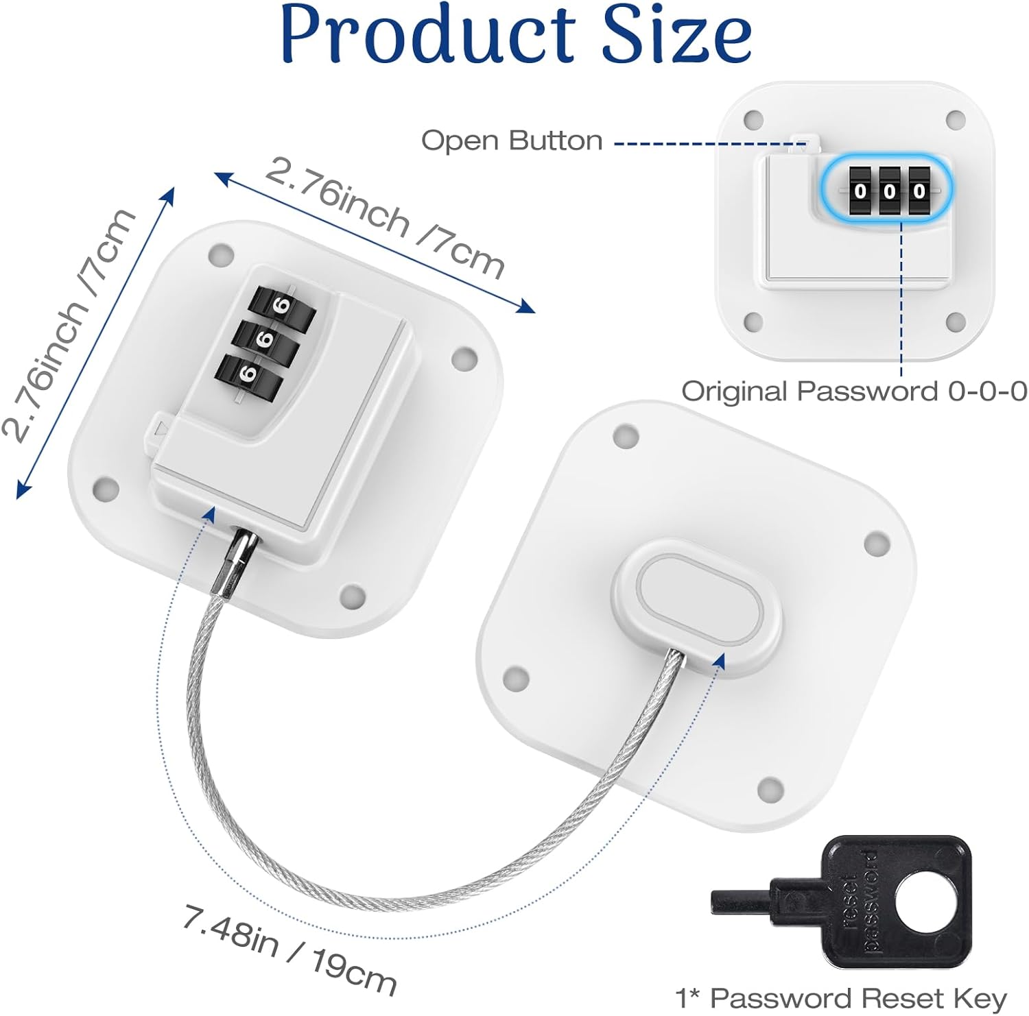 Fridge Refrigerator Lock with Combination, Heavy Duty Lock for Cabinet, Drawers, Closet, Safety Easy Install No Keys Needed (White-4Pack)