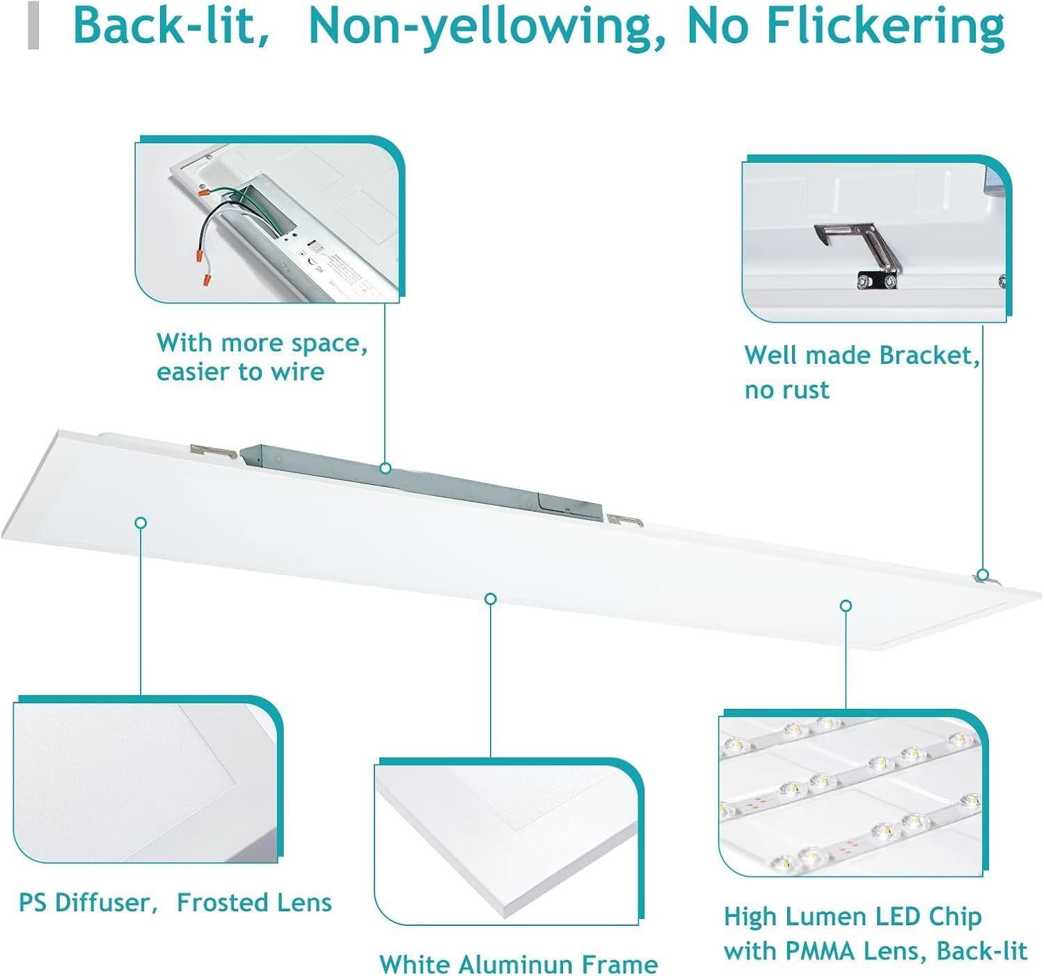 1x4 LED Flat Panel Light 5000K 4000K 3000K - 1x4 LED Troffer Drop Ceiling Light Fixture, 0-10V Dimmable, 100-277V, ETL Listed, 8 Pack