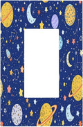 Stars Starry Night Sun Moon Planet Constellations Decorative Outlet Covers 1 Gang Single Rocker Light Switch Cover Plate Wall Plates GFCI Faceplate for Bedroom Bathroom Decor