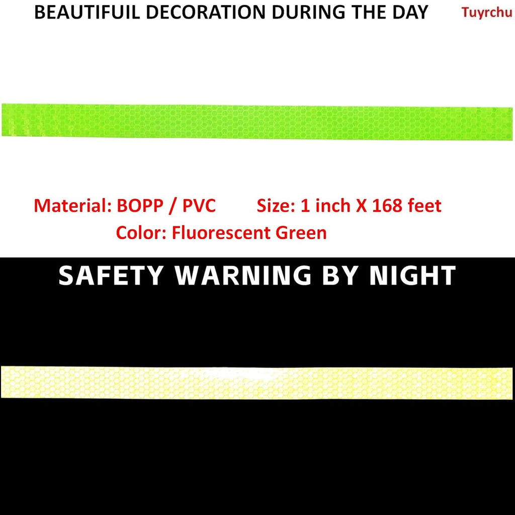 Reflective Tape Fluorescent Green Outdoor Waterproof 1 inch Wide, High Visibility Industrial Marking Tape, Safety Adhesive Stickers (168 feet)