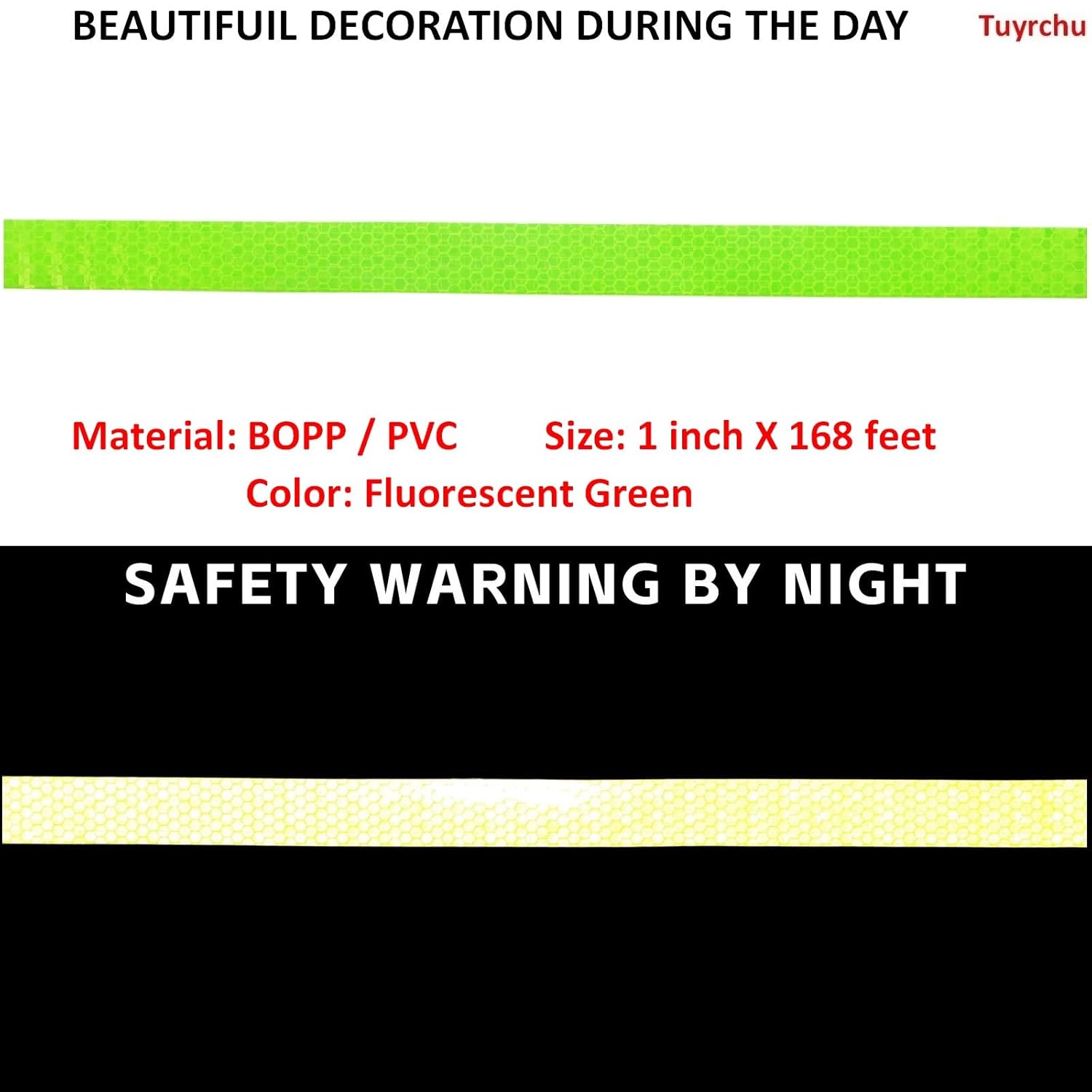 Reflective Tape Fluorescent Green Outdoor Waterproof 1 inch Wide, High Visibility Industrial Marking Tape, Safety Adhesive Stickers (168 feet)
