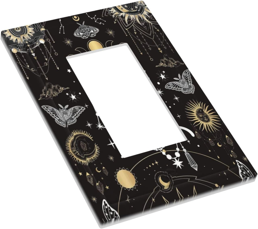 White Cat Tarot Moon Phases Moth Celestial Gothic Decorative Outlet Covers 1 Gang Single Rocker Light Switch Cover Plate Wall Plates GFCI Faceplate for Kids Room Bedroom Decor