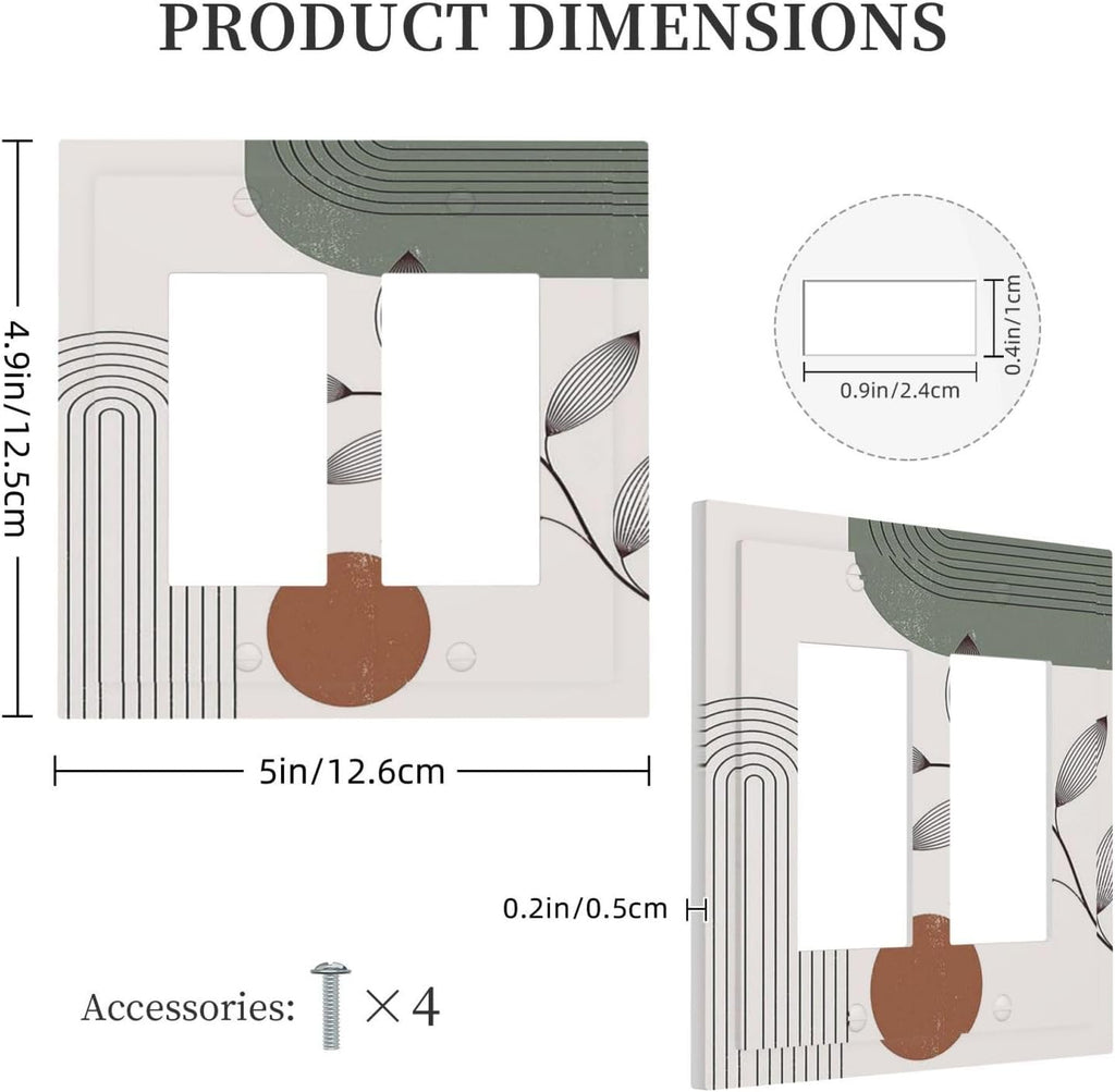Decorative Outlet Covers Sage Green Boho Nature Art Minimalist Geometric Plant 2 Gang Double GFCI Rocker Electrical Wall Panels Light Switch Cover Plate for Bedroom living Room Decor