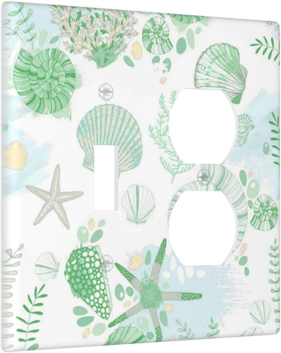 Beach Nautical Starfish Scallop Coral Conch Wallplates 1 Toggle 1 Duplex Switch Plate Electrical GFCI Faceplate Decorative Light Switch Covers for Bathroom Home Decor