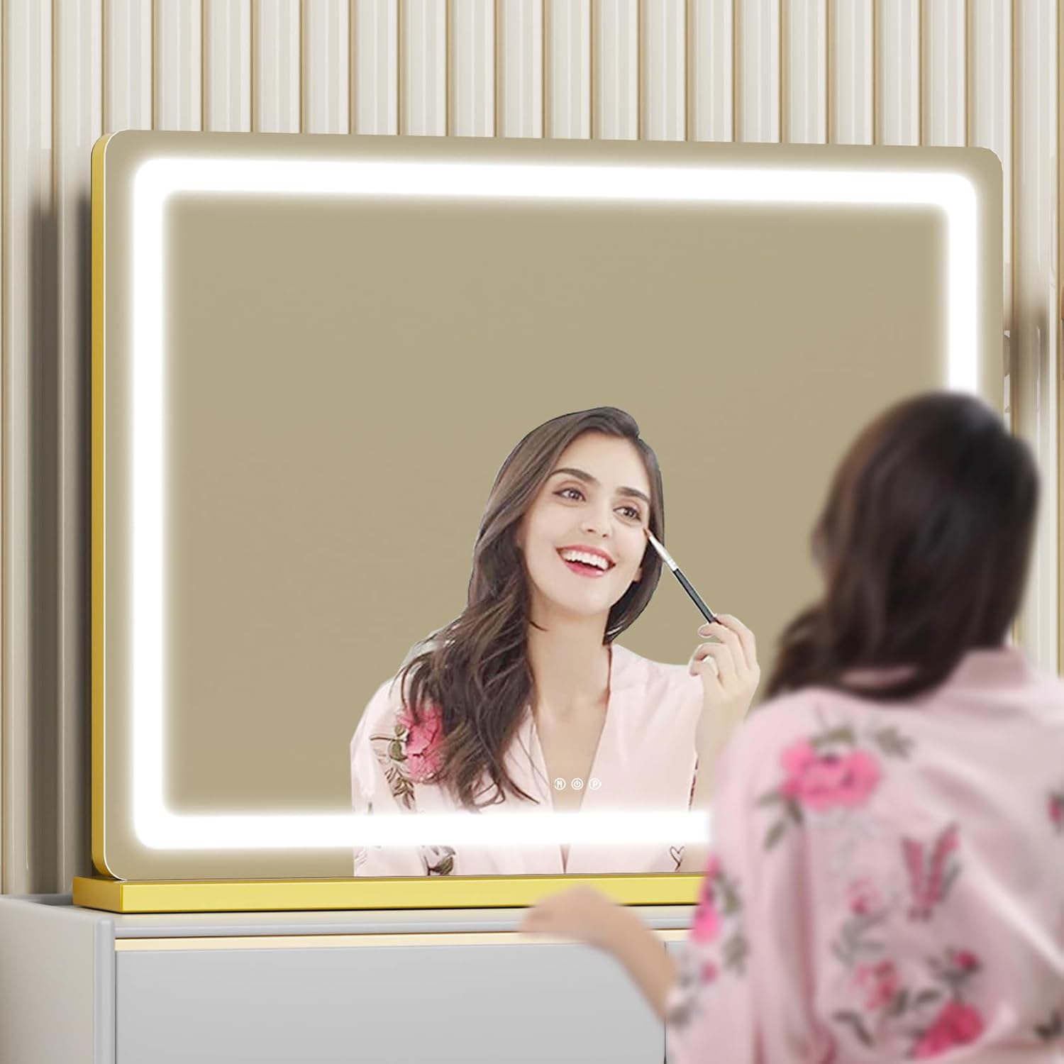 Makeup Vanity Mirror with USB Charging Port 32" x 24" Large LED Makeup Mirror, Desk Mirorr with Lights, Light up Mirror with 10X Magnification and, Dimmable 3 Modes, Touch Screen Control