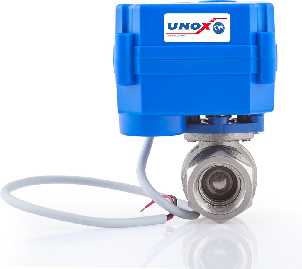 UNOX Motorized Ball Valve 1 inch Stainless Steel AISI304 - Electric Water Valve 9-24V AC/DC and 2 Wire Auto Return Setup - Automatic Main Water Electric Shut off Valve - Ball Valves