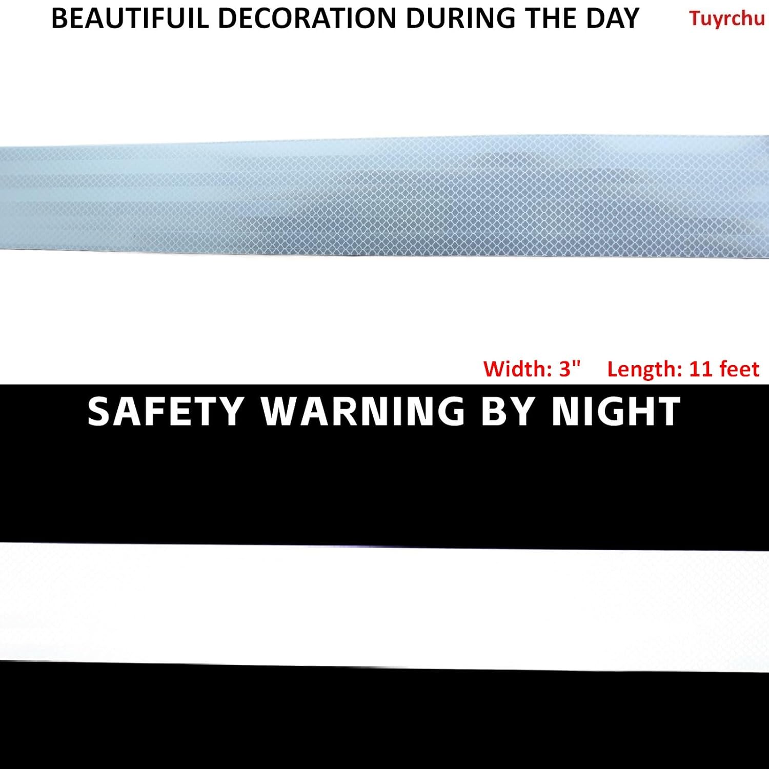 Non Fading White Reflective Tape Outdoor Waterproof 3 inch, High Visibility Warning Industrial Marking Tape,Safety Stickers (11 feet)