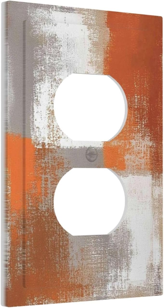 Orange Grey Abstract Art Oil Painting Outlet Covers 1 Gang Duplex Light Switch Cover Decorative Switch Plates Electrical Receptacle Faceplate Wall Plate For Home Farmhouse Decor