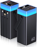 Power Bank 60000mAh 22.5W Fast-Charging Portable Charger with Built-in Cables Portable High Capacity Portable Phone Charger Power Bank for iPhone, Samsung, Galaxy, Camping Outdoor