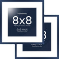 Homeforia Navy Blue Frame 8x8, High End Metal 8 x 8 Square Picture Frames with Mat 6 x 6 Art, 8x8 Photo Frame Matted to 6x6 inch Print, 8by8 Wall or Tabletop Frames, Tempered Glass, Wall Kit, Set of 2