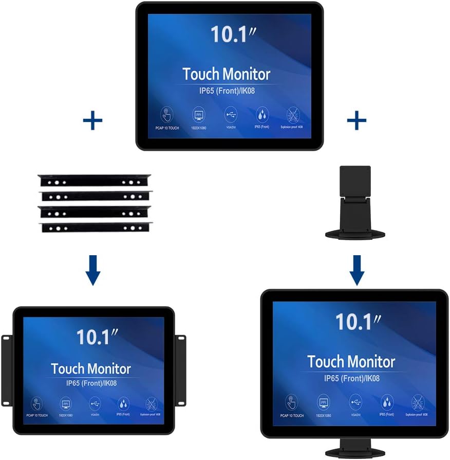 GreenTouch 10.1 inch 10 Points Front Waterproof Industrial Open Frame PCAP Touch Screen LCD Display Monitor 1280x800 Black