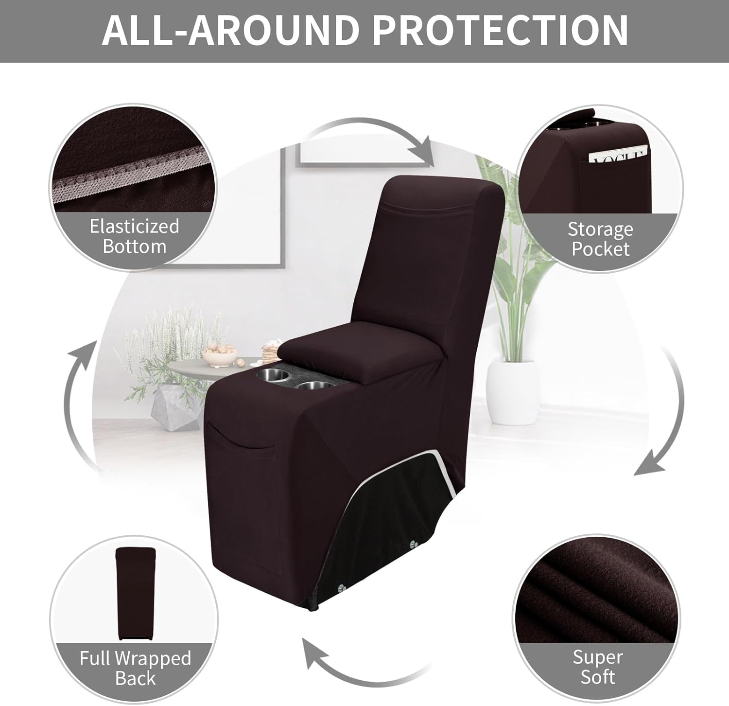 Easy-Going 100% Waterproof Recliner Console Cover, Stretch Middle Console Couch Covers for Reclining Sofas, Sectional L-Shape Furniture Protector for Kids & Pets, 1 Console Cover, Chocolate