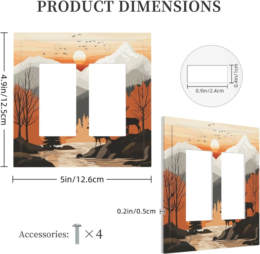 Sun Forest Deer Snow Mountain River Decorative Outlet Covers 2 Gang Double Gfci Rocker Electrical Wall Panels Light Switch Cover Plate For Bed Room Living Room Decor