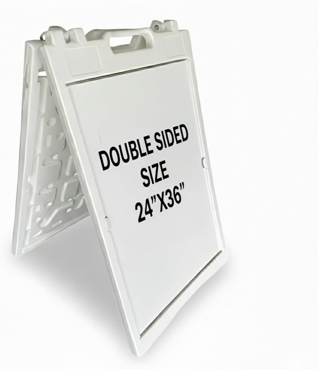 Deluxe A-Frame Sidewalk Sign, White, Double-Sided Display Board with Water-Fillable Base, 24x36 Inch Poster Size, Weather-Resistant PE Plastic (White)