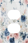 Elegant Watercolor Pink Blue Flowers Floral 1 Gang Duplex Receptacle Switch Wall Plate Decorative Switchplate Outlet Covers Electrical Plug Cover Faceplate for Bathroom Home Decor 5 X 3 IN