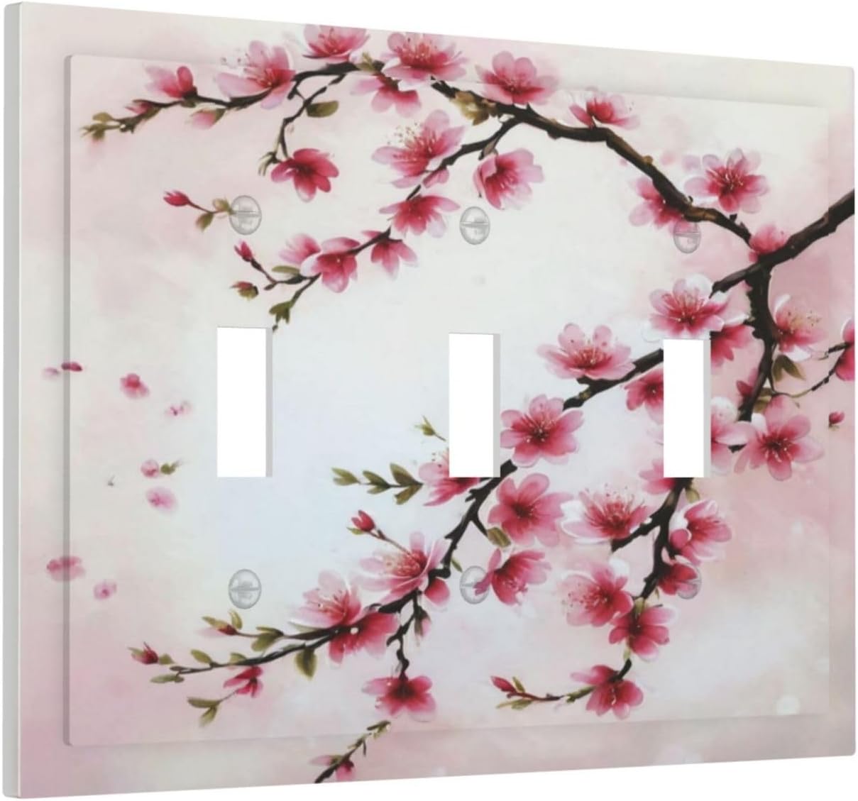 Branch with Pink Flowers Light Switch Covers 3 Gang Triple Toggle Wall Plate Decorative Switchplate Electrical Faceplate for Farmhouse Living Decor