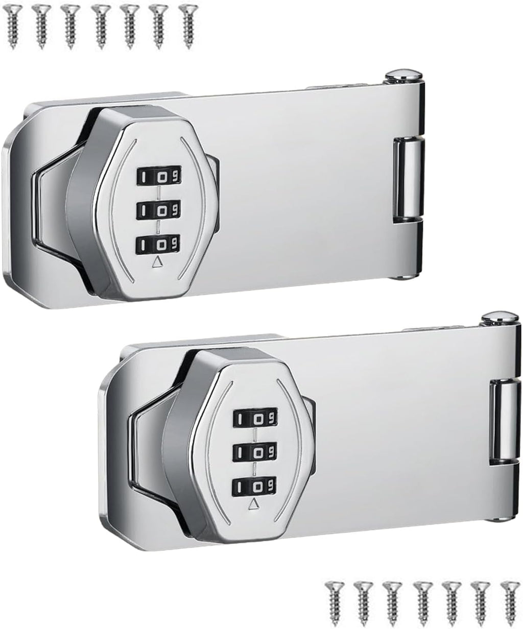 Keyless Combination Lock, 2 Pack Door Security Slide Latch Lock, Silver Password Rotary Hasp Locks for Small Doors, Cabinets, Barn Door, Bathroom, Outdoor, Garage, Garden