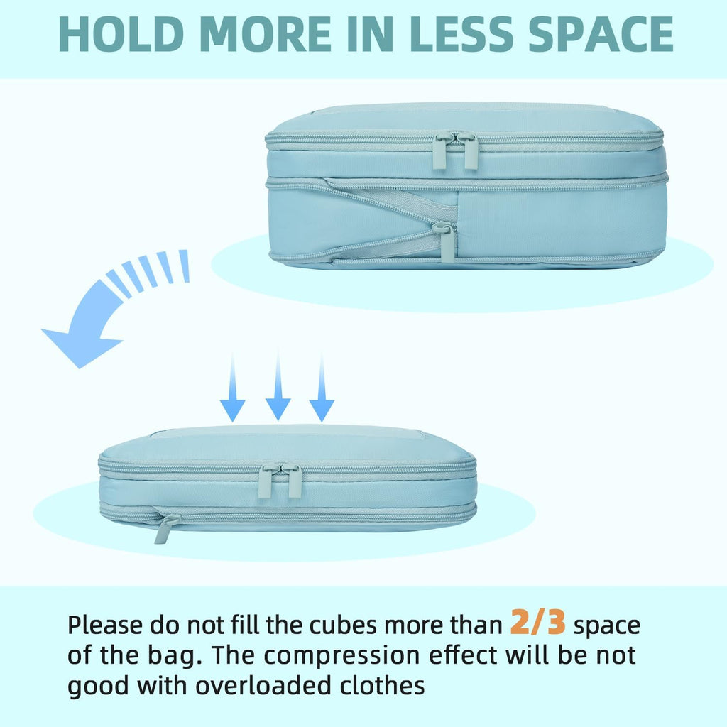 BAGAIL 4 Set/6 Set/8 Set Compression Packing Cubes Travel Accessories Expandable Packing Organizers (Square Mesh, 06-Dusty Blue)