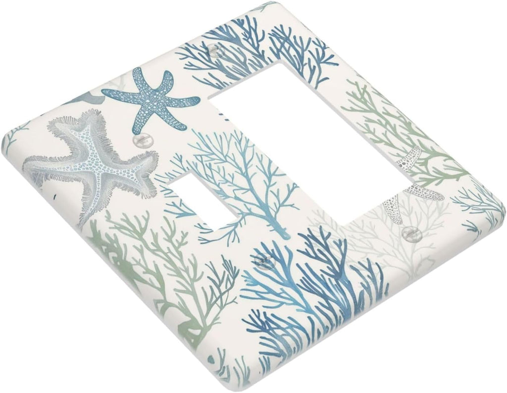 Outlet Covers Ocean Beach Theme Starfish Seashell Coral 1 Toggle 1 Rocker Combination Decorative Wall Plate Electrical Switch Plates Light Switch Cover Plate For Bathroom Kids Room Decor