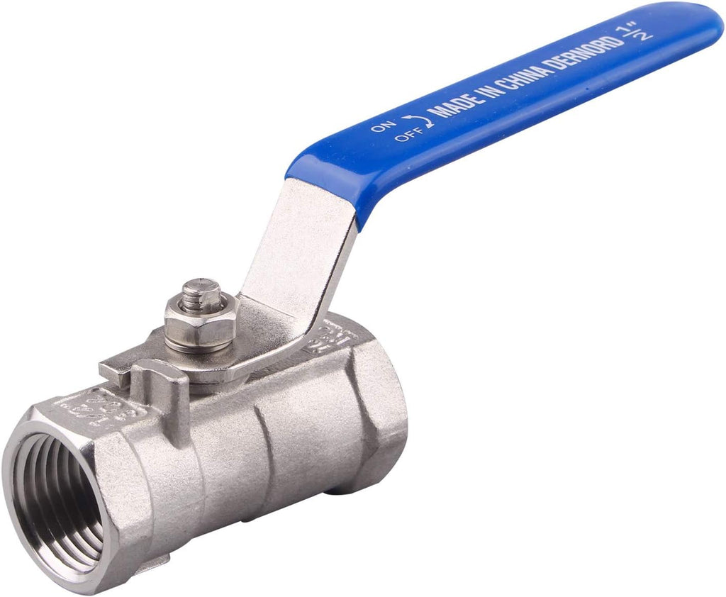 DERNORD Stainless Steel Ball Valve 1PC Type 0.5 Inch NPT Standard Port for Water, Oil, and Gas (1/2 Inch Ball Valve)