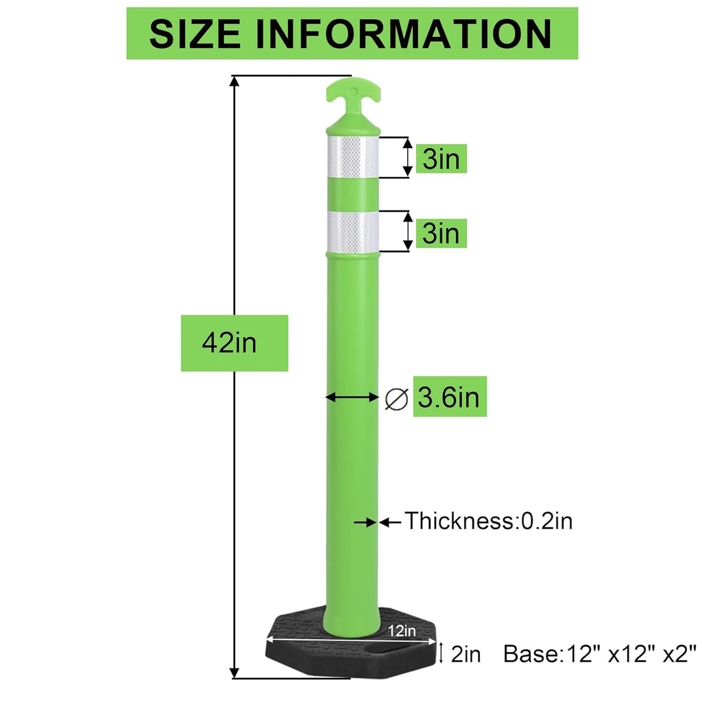 OrangeStar 9-Pack 42" Traffic Delineator Post Cones with Heavy Duty Rubber Base, Green Safety Cones for Road, Parking Lot, Warehouse, Construction Zone Safety
