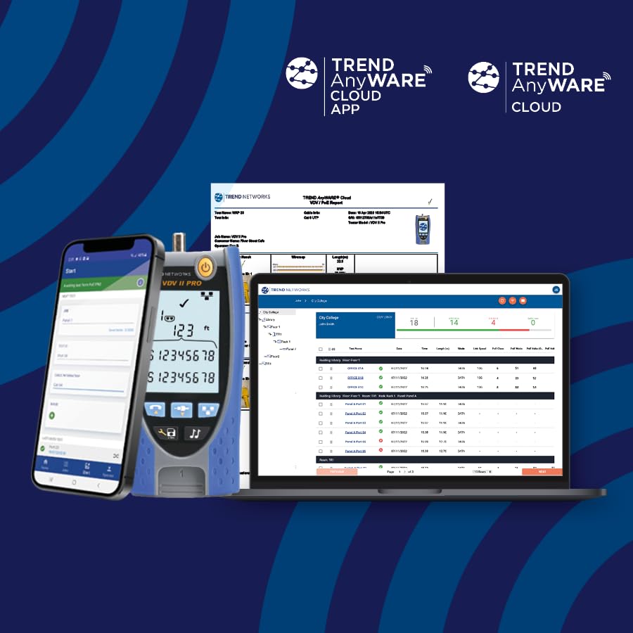 TREND Networks | R158007 | VDV II Basic | Cloud Connected | Voice, Data and Video Cable Verifier | Copper Cable Tester | Advanced Wiremap & Troubleshooting Tool