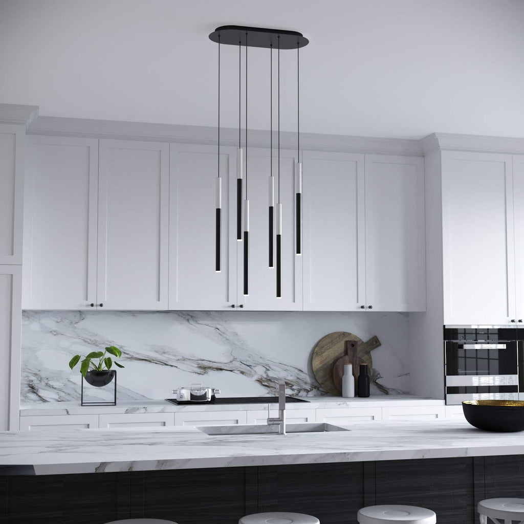 ALTAIR 6 Mini Pendant Lighting White-Black - LED Hanging Light Fixture for Kitchen Island, Bar, Foyer - Cluster Pendants - Dimmable, Adjustable Wire, Lamp Bulb Included