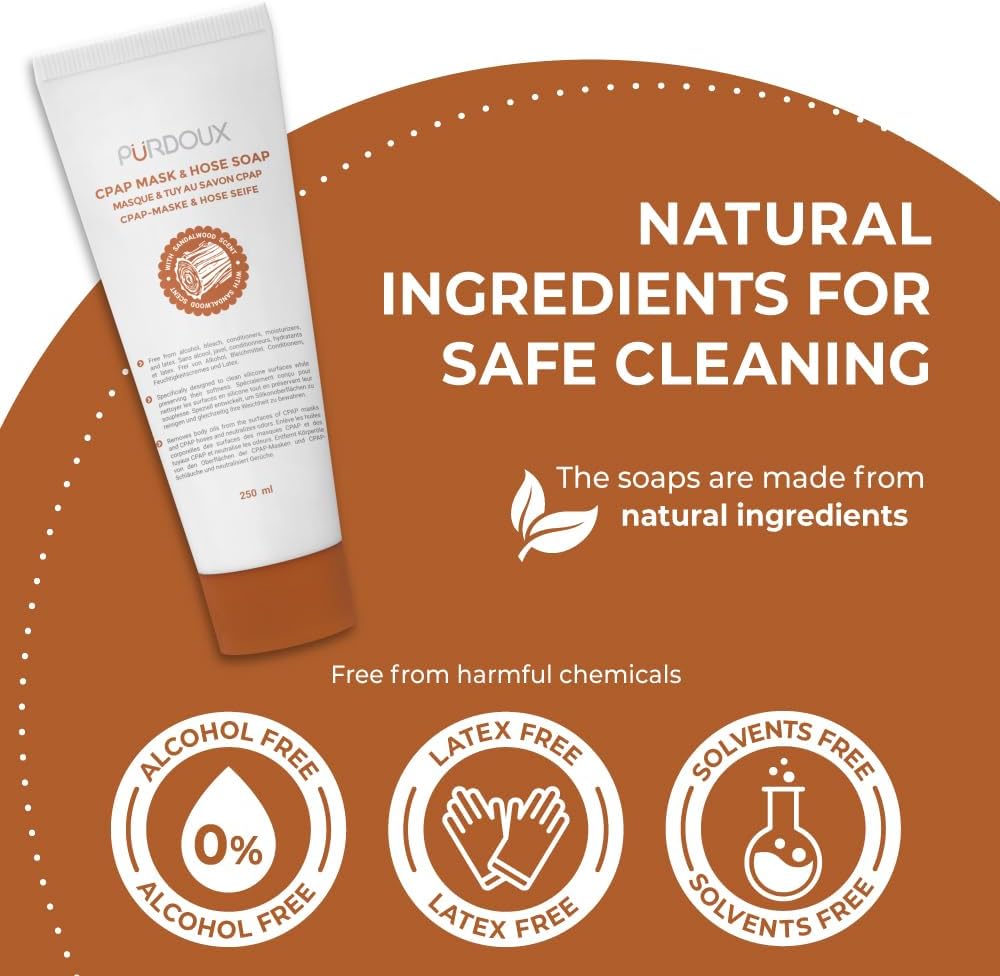 Purdoux CPAP Cleaning Soap for Hose and Mask (3 Bottle 250mL/8.04 oz pack) (Sandalwood)